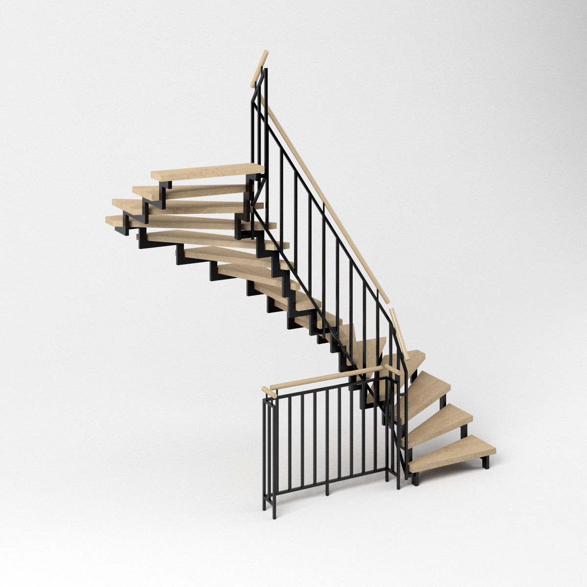 Stair - Modern Open Stairs and Railing 3D model_4
