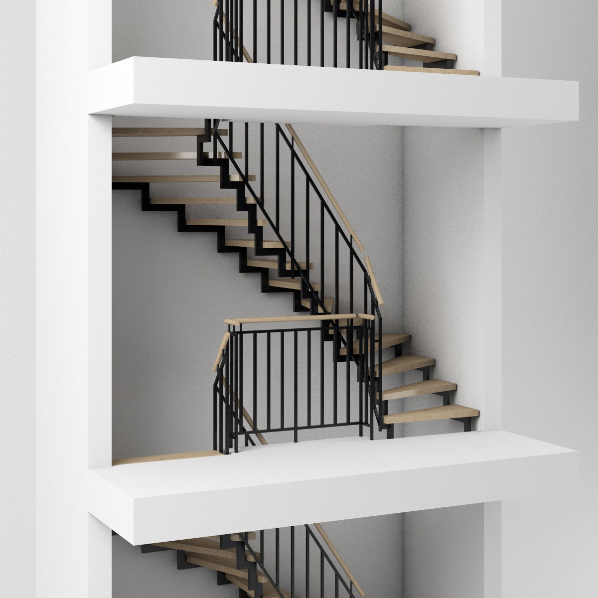 Stair - Modern Open Stairs and Railing 3D model_1