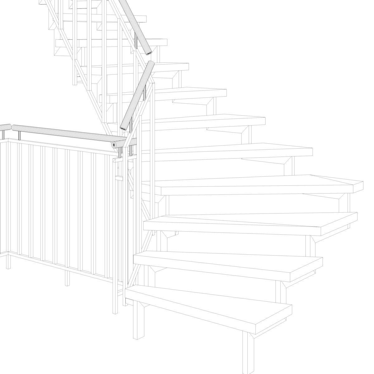 Stair - Modern Open Stairs and Railing 3D model_12