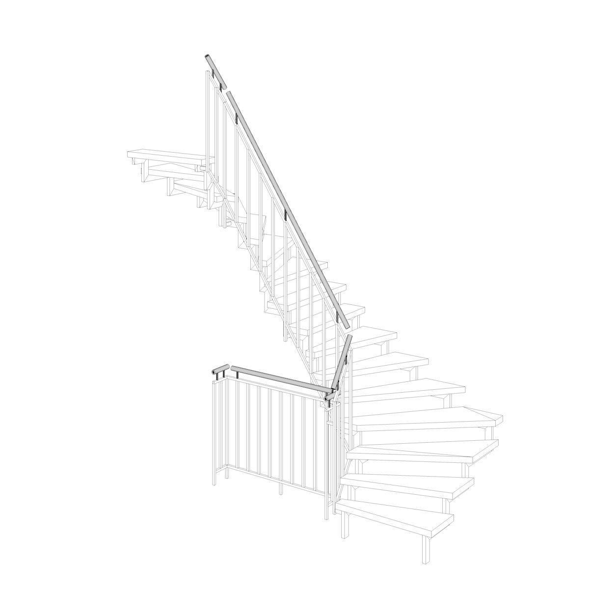 Stair - Modern Open Stairs and Railing 3D model_11