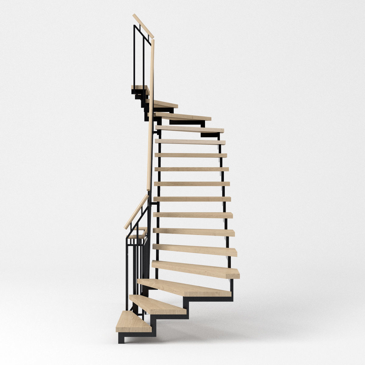 Stair - Modern Open Stairs and Railing 3D model_3