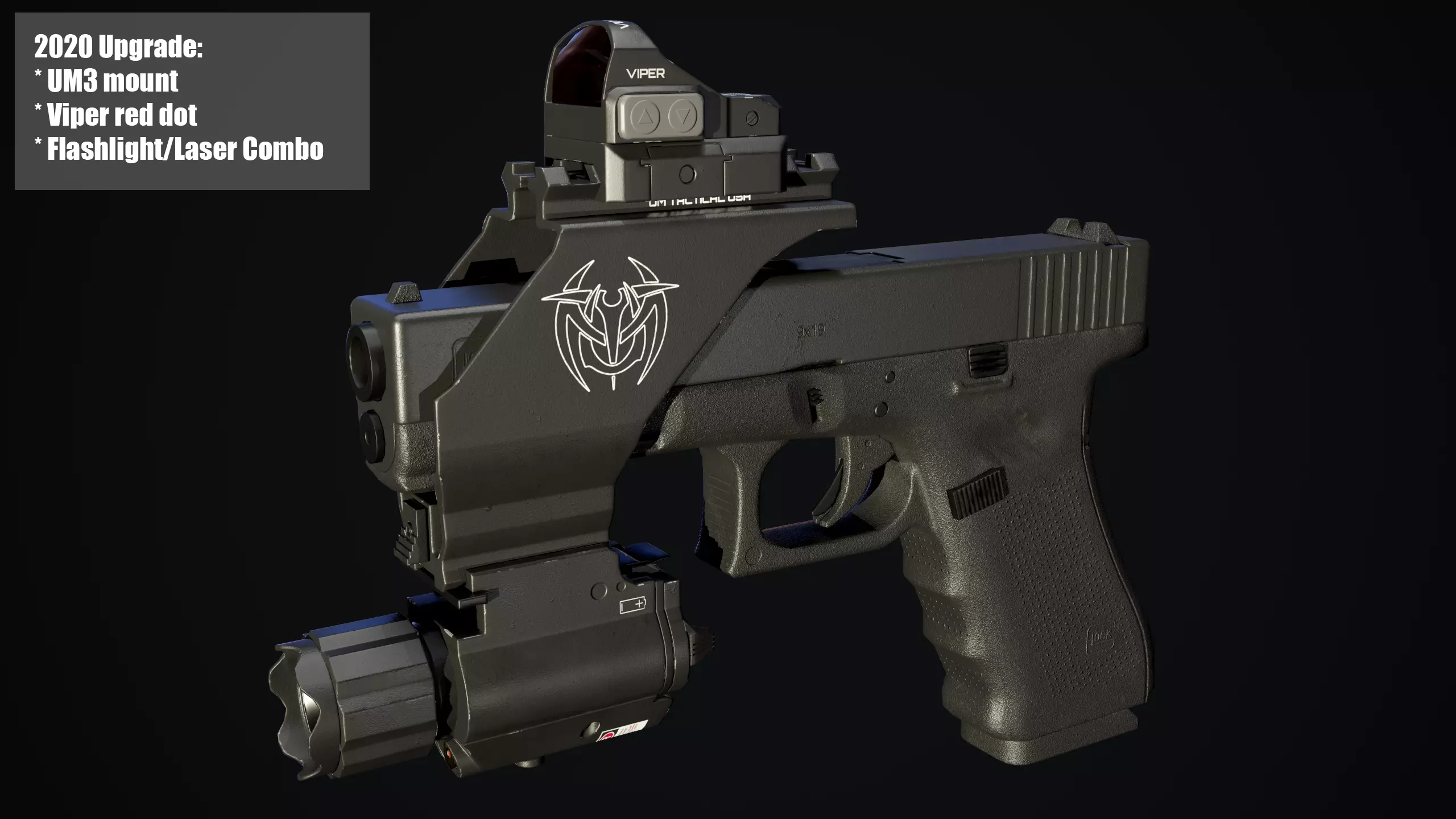 Glock 17 with mount red dot and flashlight and laser combo Low-poly 3D model_0