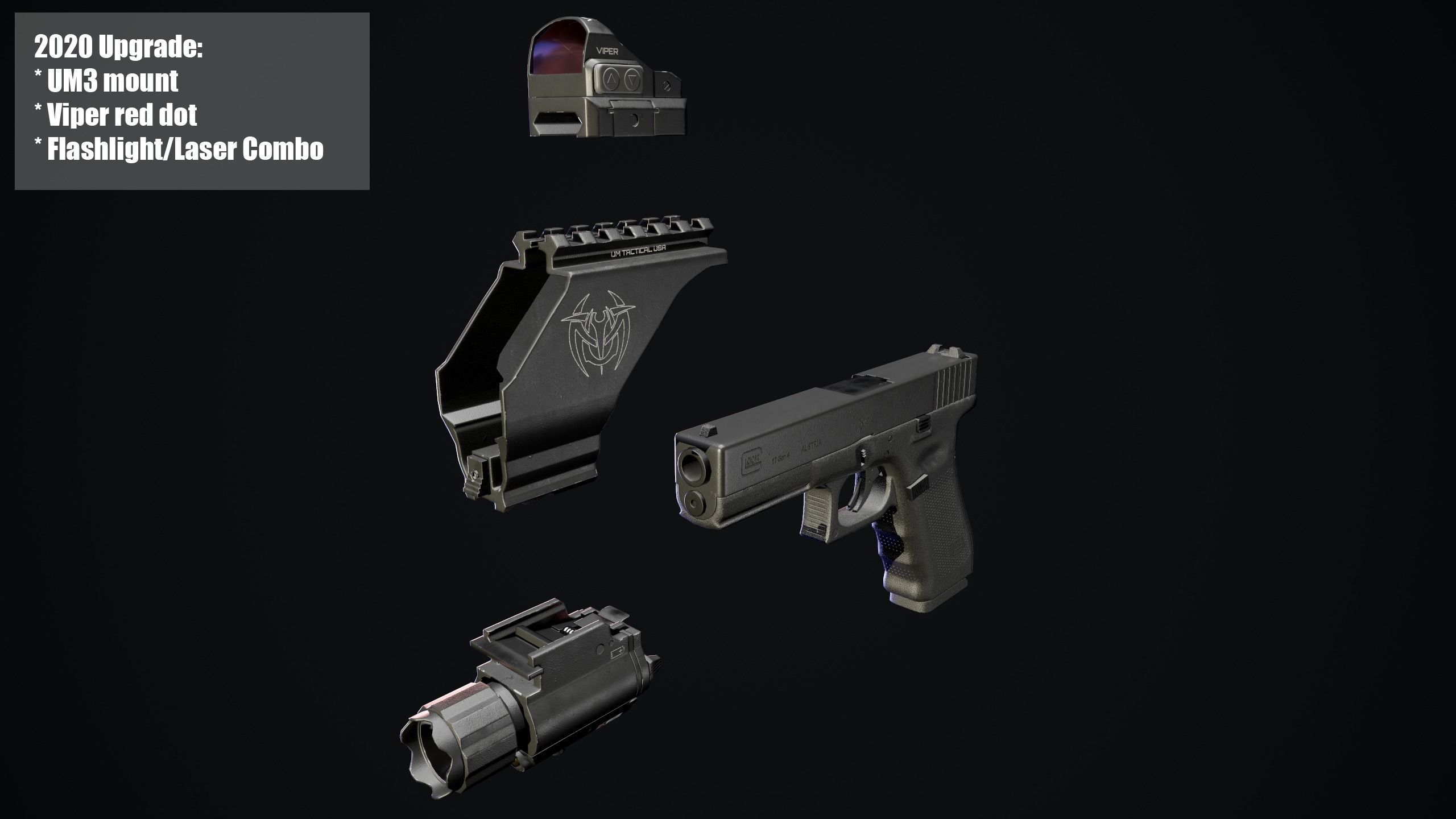 Glock 17 with mount red dot and flashlight and laser combo Low-poly 3D model_5