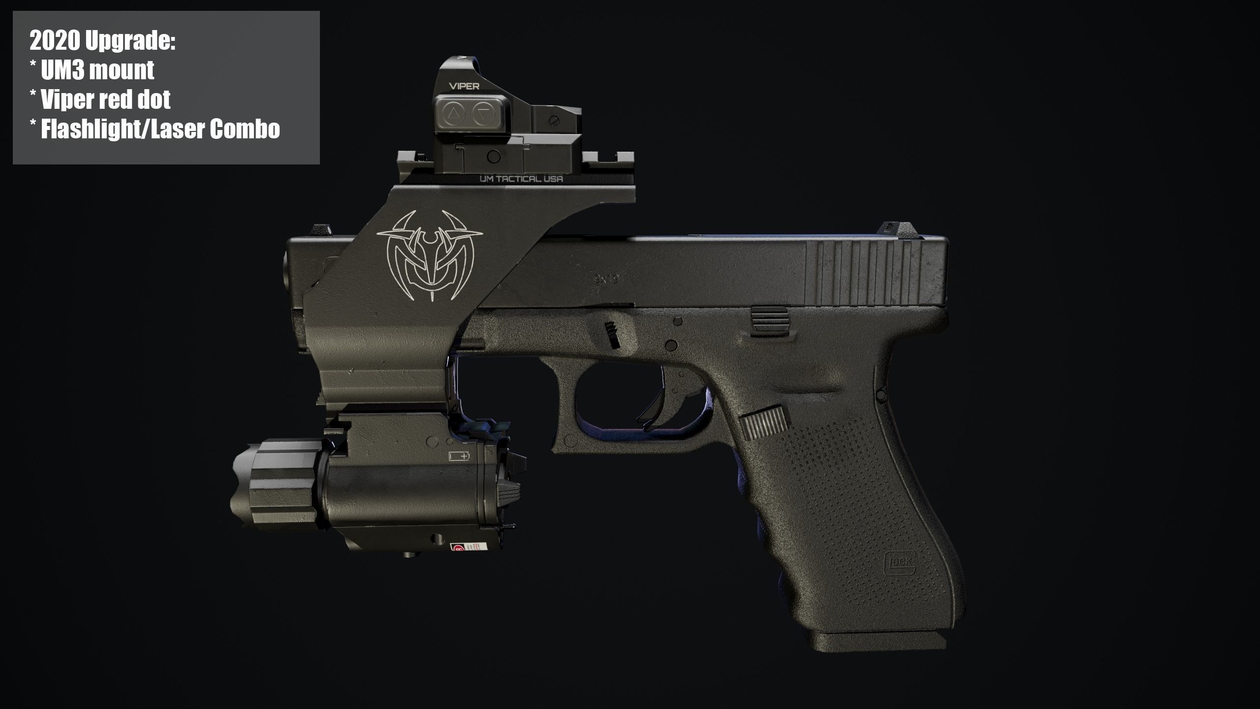 Glock 17 with mount red dot and flashlight and laser combo Low-poly 3D model_4