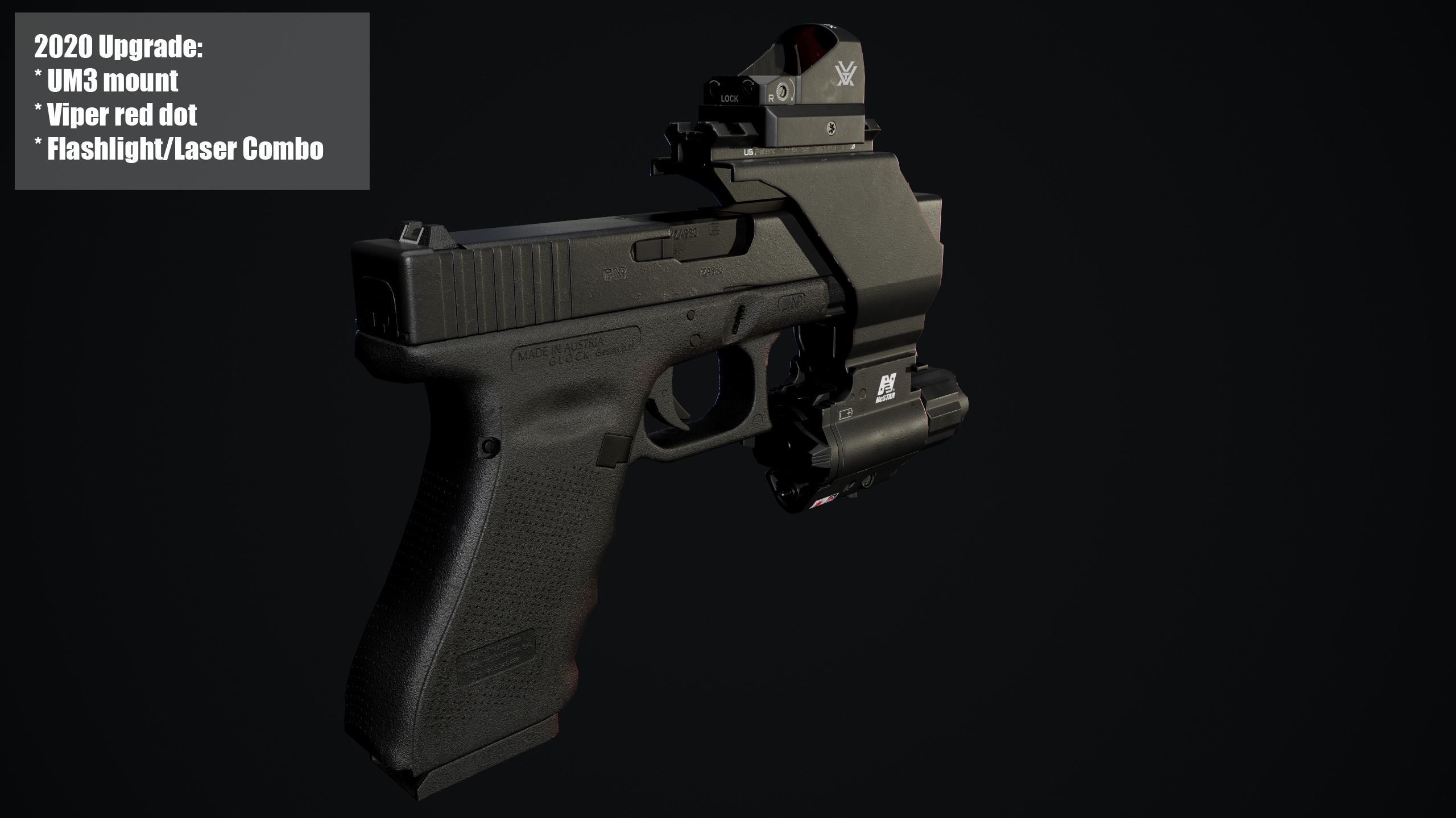 Glock 17 with mount red dot and flashlight and laser combo Low-poly 3D model_1