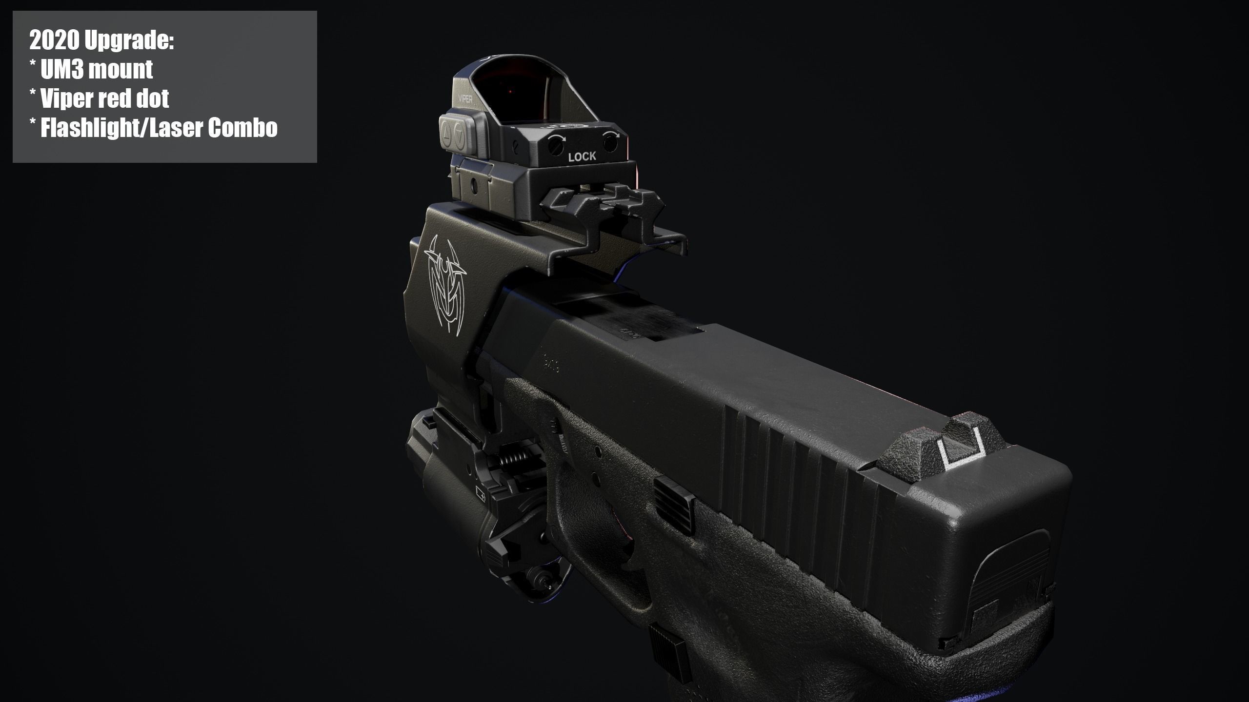 Glock 17 with mount red dot and flashlight and laser combo Low-poly 3D model_2