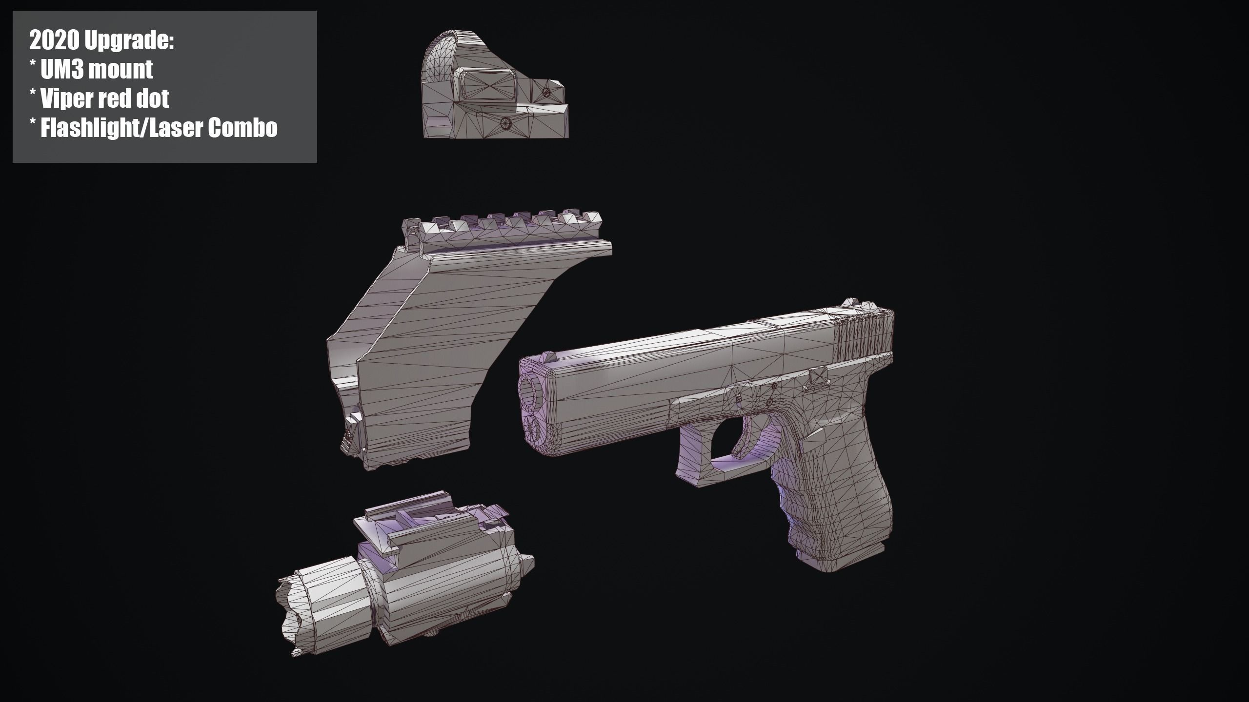 Glock 17 with mount red dot and flashlight and laser combo Low-poly 3D model_6