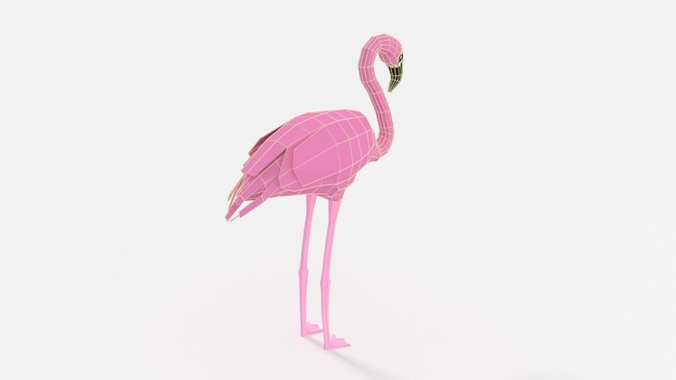 Low Poly Cartoon Flamingo Low-poly 3D model_11