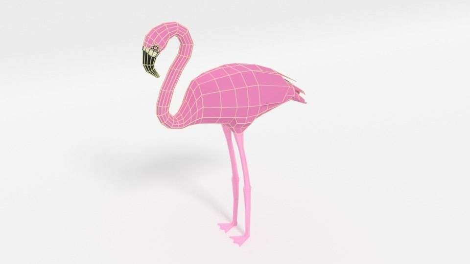 Low Poly Cartoon Flamingo Low-poly 3D model_8