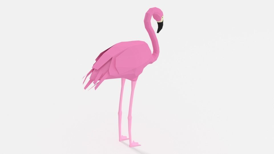 Low Poly Cartoon Flamingo Low-poly 3D model_3