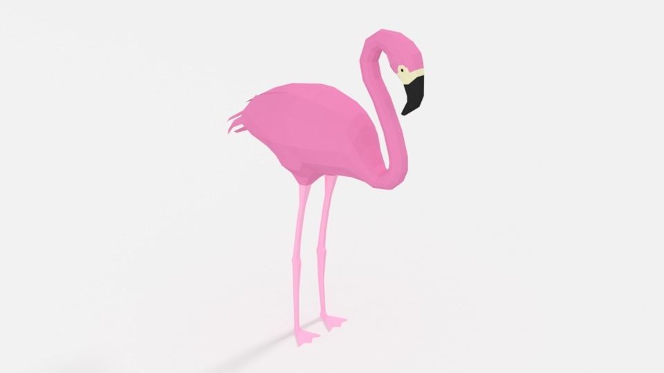 Low Poly Cartoon Flamingo Low-poly 3D model_2
