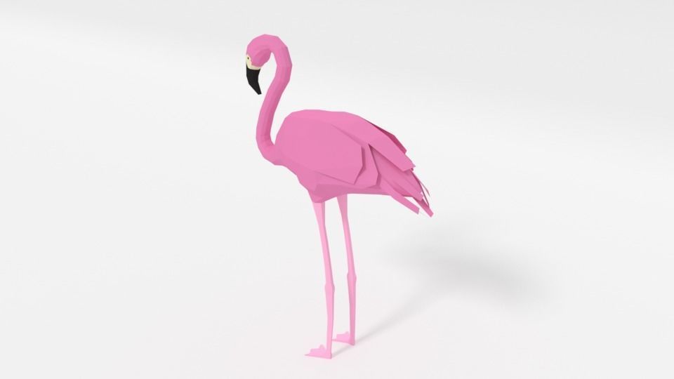 Low Poly Cartoon Flamingo Low-poly 3D model_5