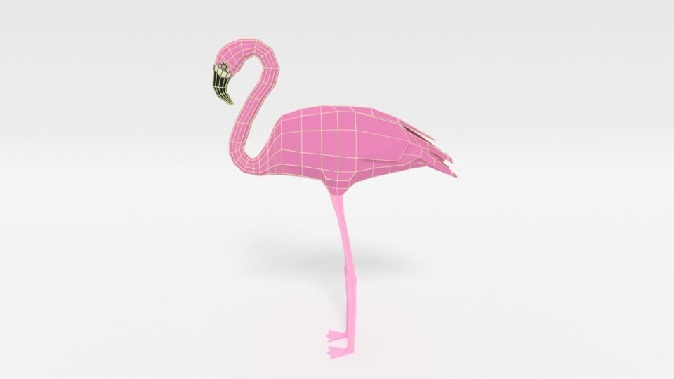 Low Poly Cartoon Flamingo Low-poly 3D model_14
