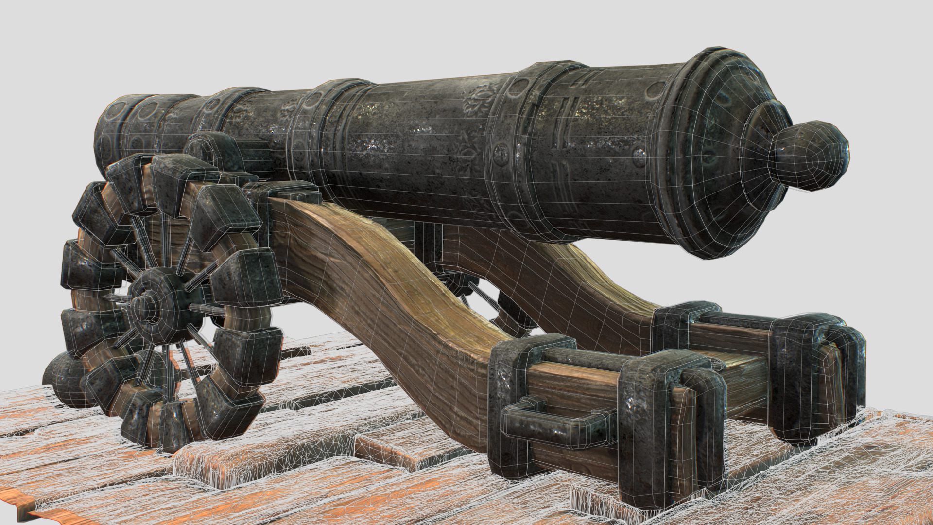 Naval Cannon Pack Lowpoly Game-Ready Cannon with Cannonballs Low-poly 3D model_3