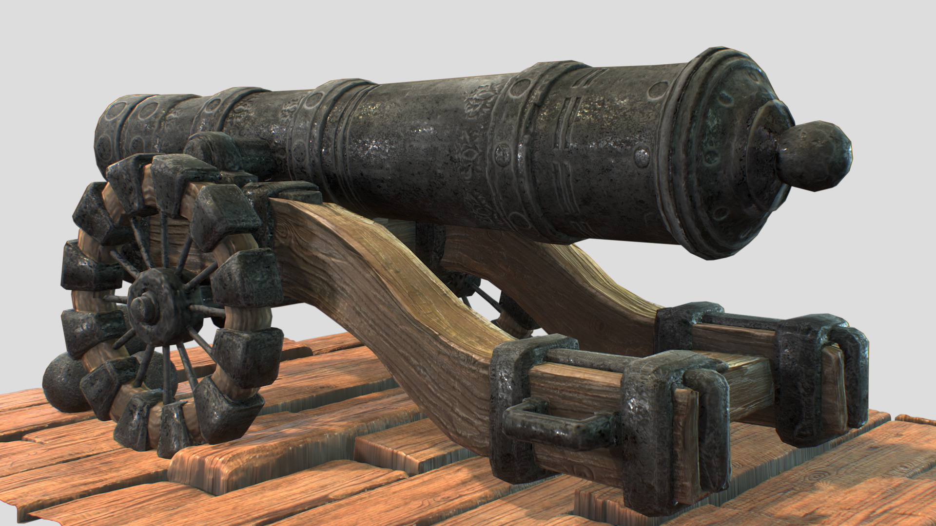 Naval Cannon Pack Lowpoly Game-Ready Cannon with Cannonballs Low-poly 3D model_7