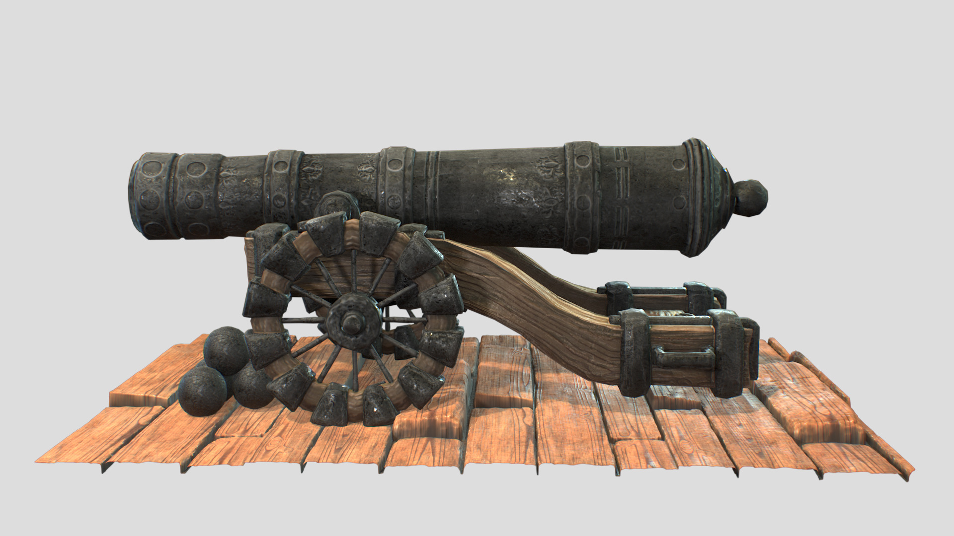Naval Cannon Pack Lowpoly Game-Ready Cannon with Cannonballs Low-poly 3D model_2
