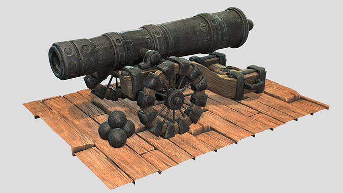 Naval Cannon Pack Lowpoly Game-Ready Cannon with Cannonballs Low-poly 3D model