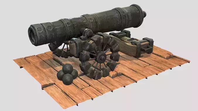 Naval Cannon Pack Lowpoly Game-Ready Cannon with Cannonballs Low-poly 3D model