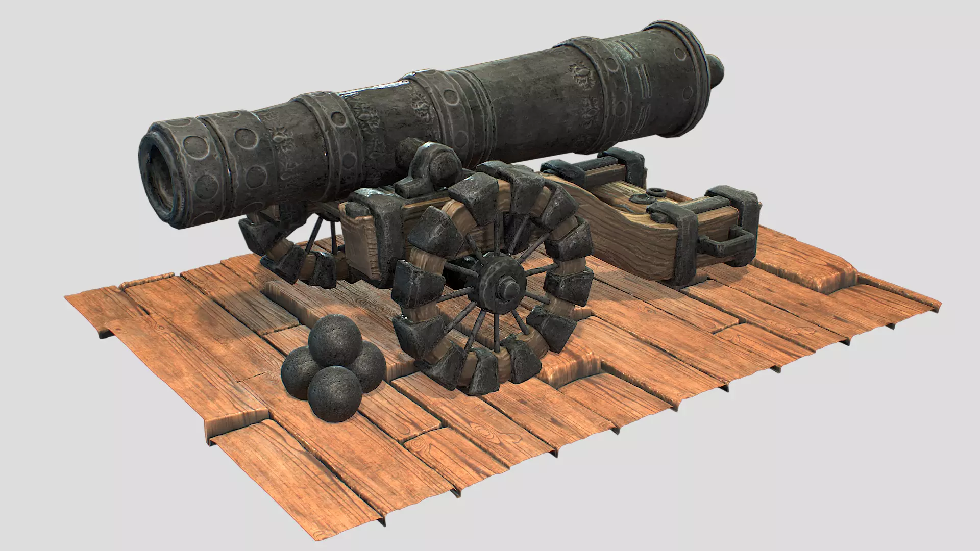 Naval Cannon Pack Lowpoly Game-Ready Cannon with Cannonballs Low-poly 3D model_0