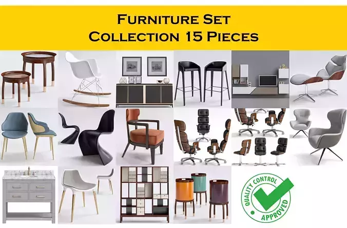 Furniture Set Collection 15 pieces 3d model
