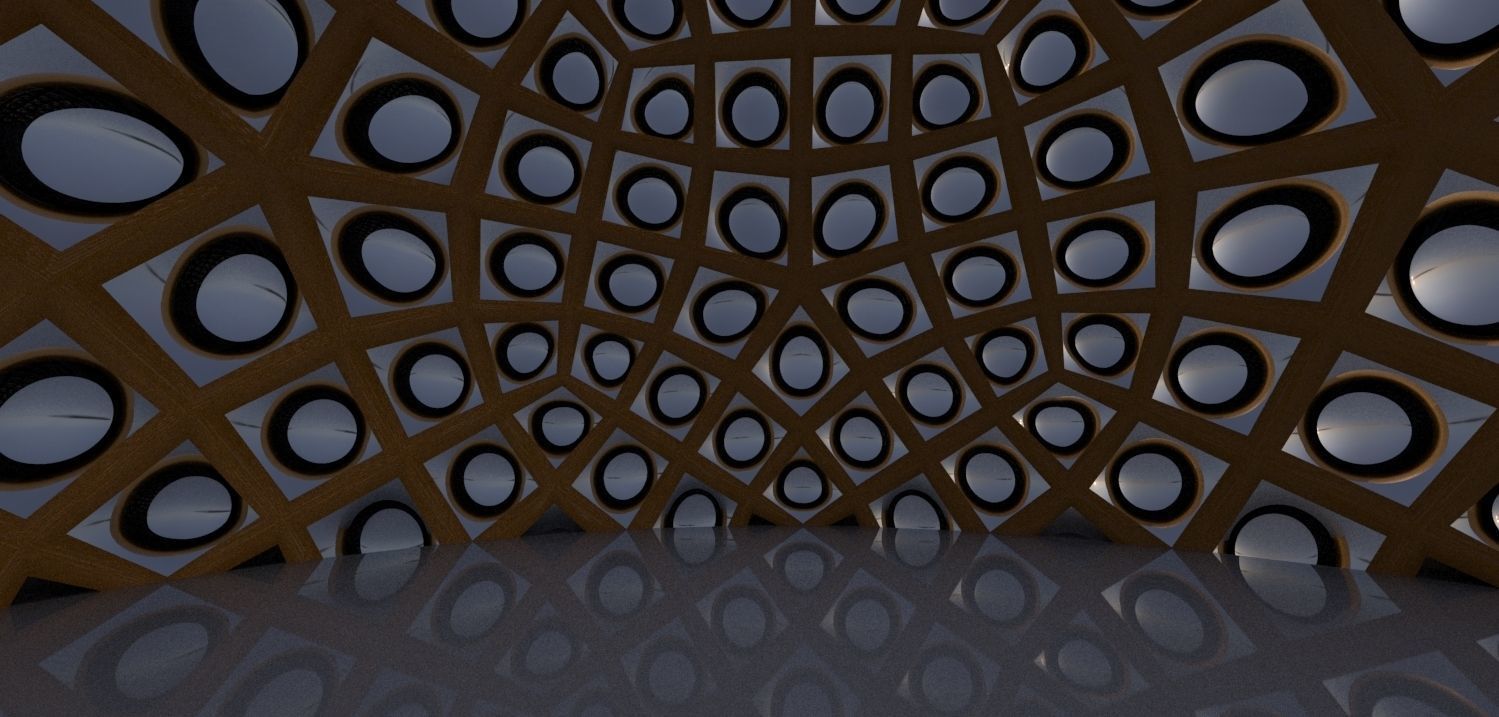 Geodesic Dome Like structure with panels 3D model_16