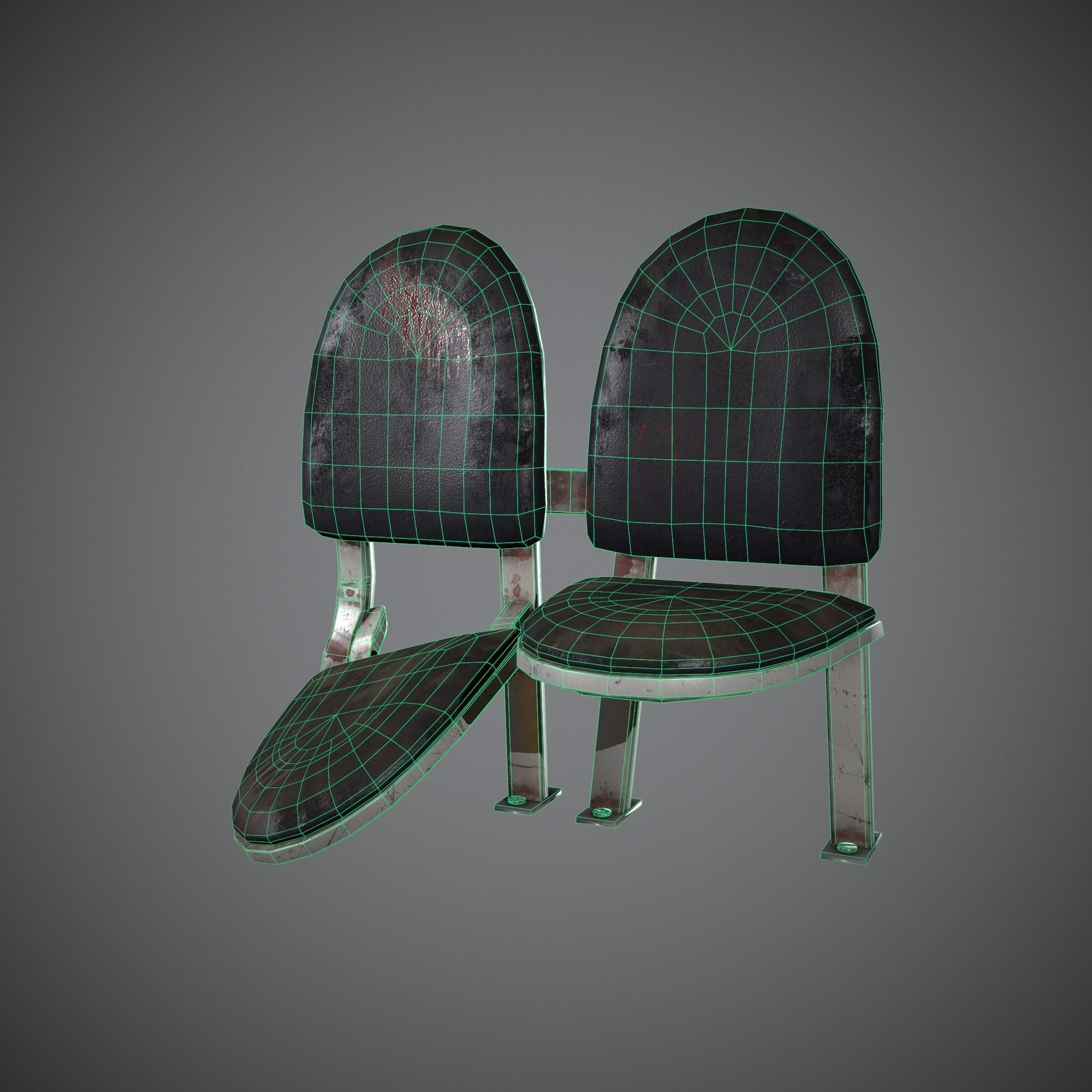 Post-apocalyptic Waiting Seats Low-poly PBR Low-poly 3D model_12
