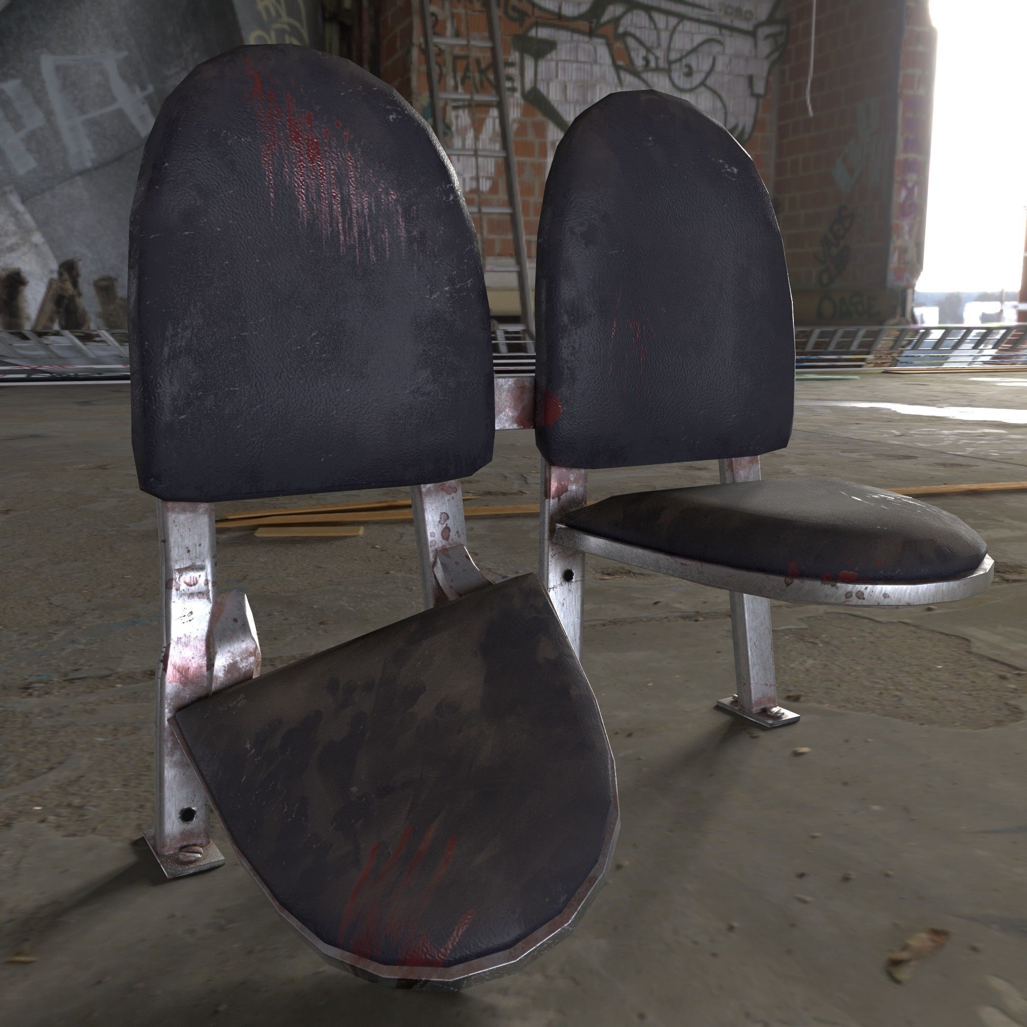 Post-apocalyptic Waiting Seats Low-poly PBR Low-poly 3D model_2