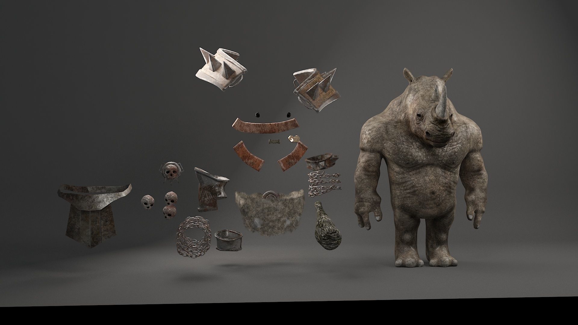 rhino warrior game character  version 2 Low-poly 3D model_7