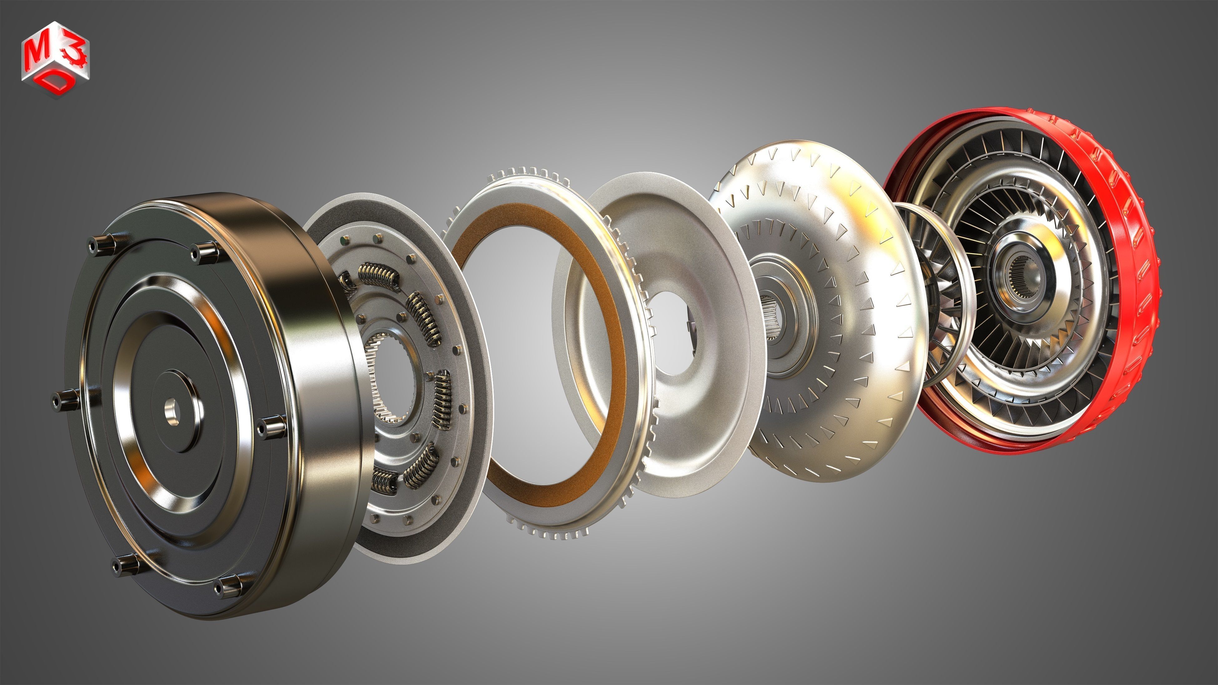 Transmission Torque Converter - with 5 Interior Parts 3D model_1