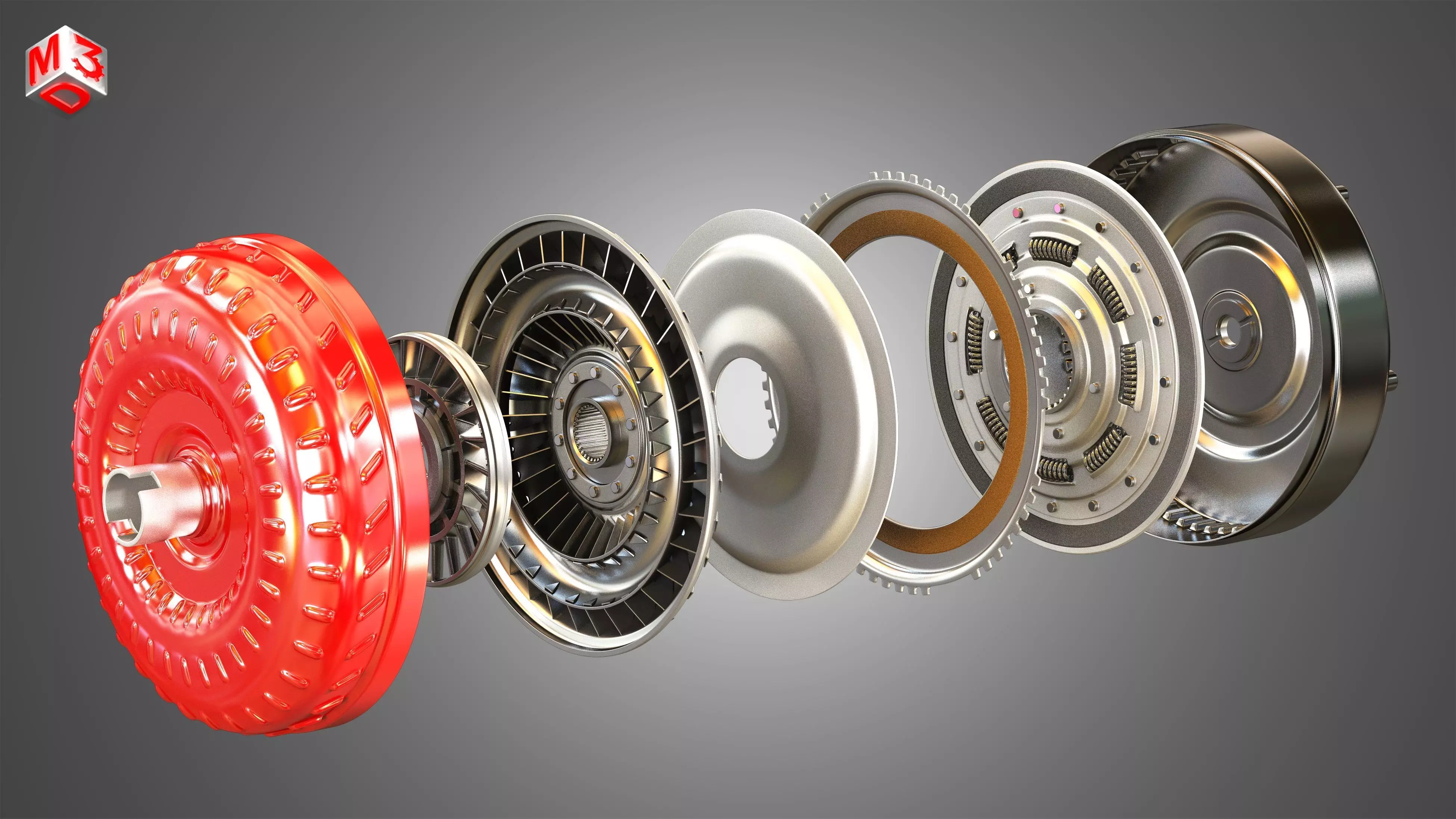 Transmission Torque Converter - with 5 Interior Parts 3D model_0