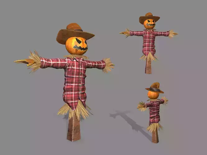 Scarecrow on stick Low-poly 3D model
