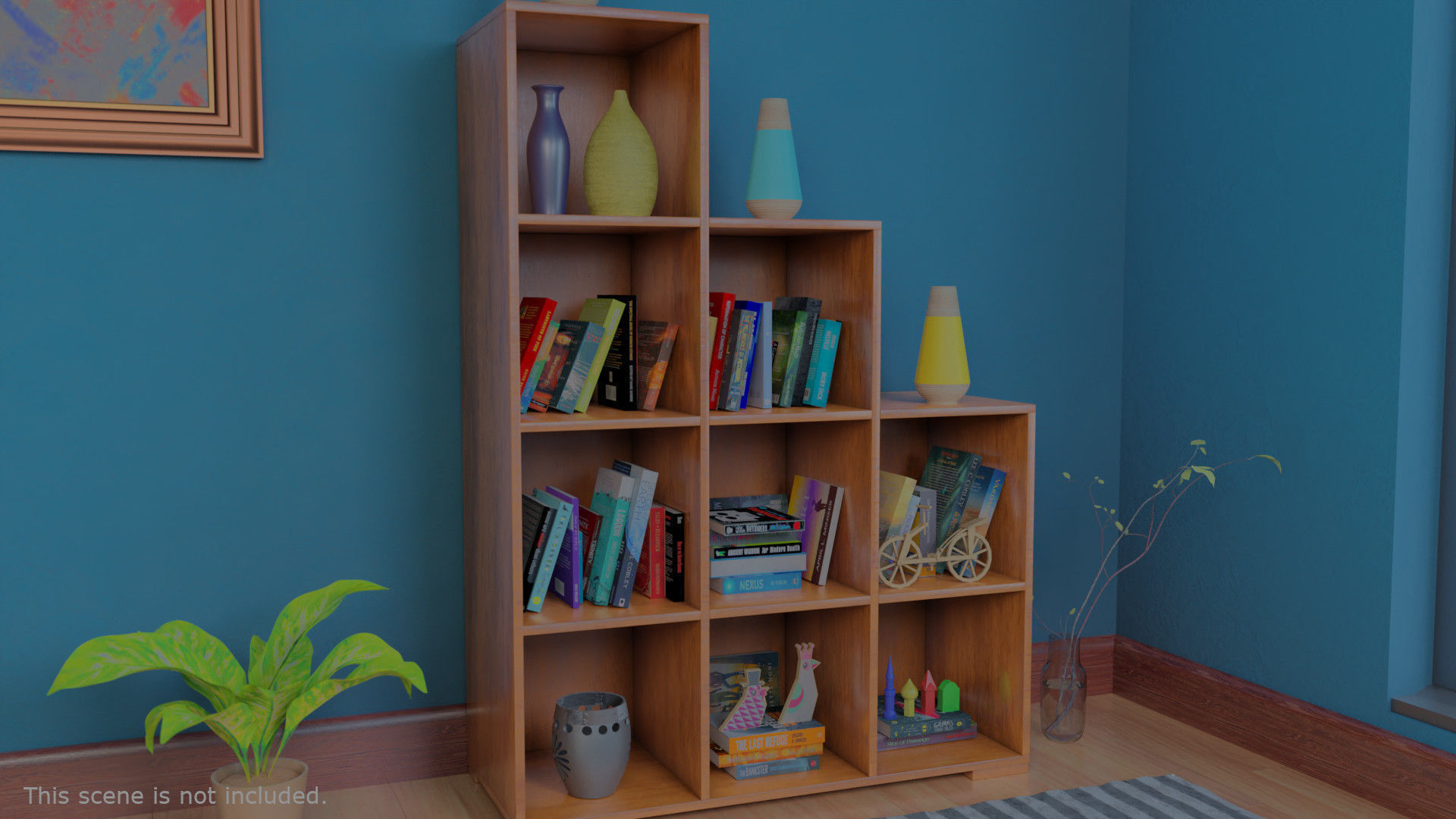 Wooden Book Shelf Low-poly 3D model_3