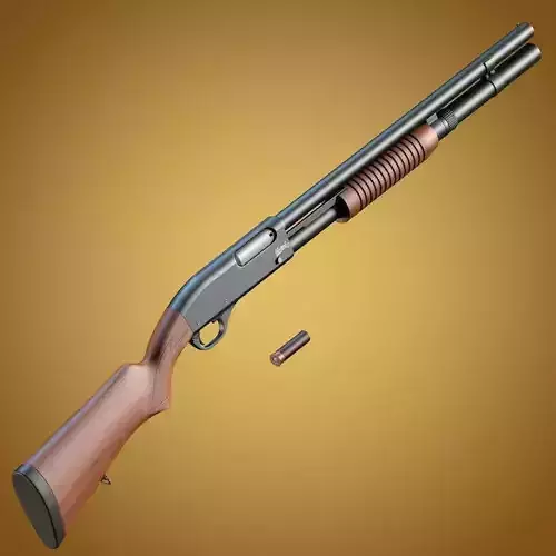 Baikal MP-133 shotgun with wooden stock and extended magazine 3D model