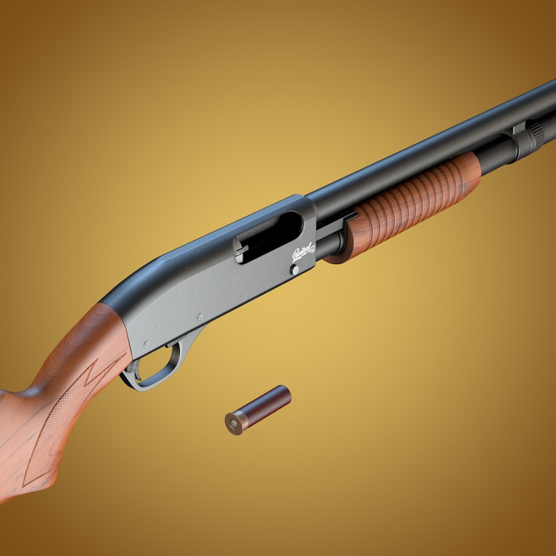 Baikal MP-133 shotgun with wooden stock and extended magazine 3D model ...