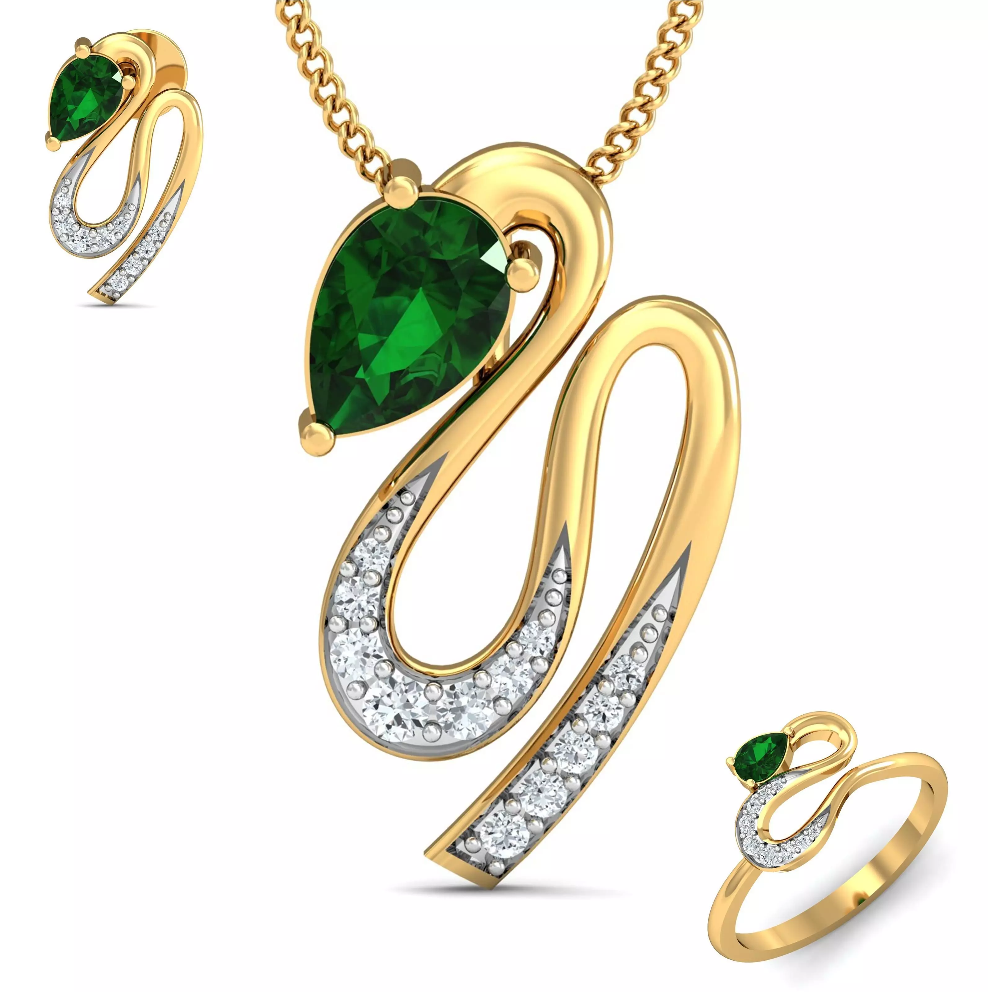 Women ring earrings pendant 3dm stl render detail 3D print model 3D print model_0