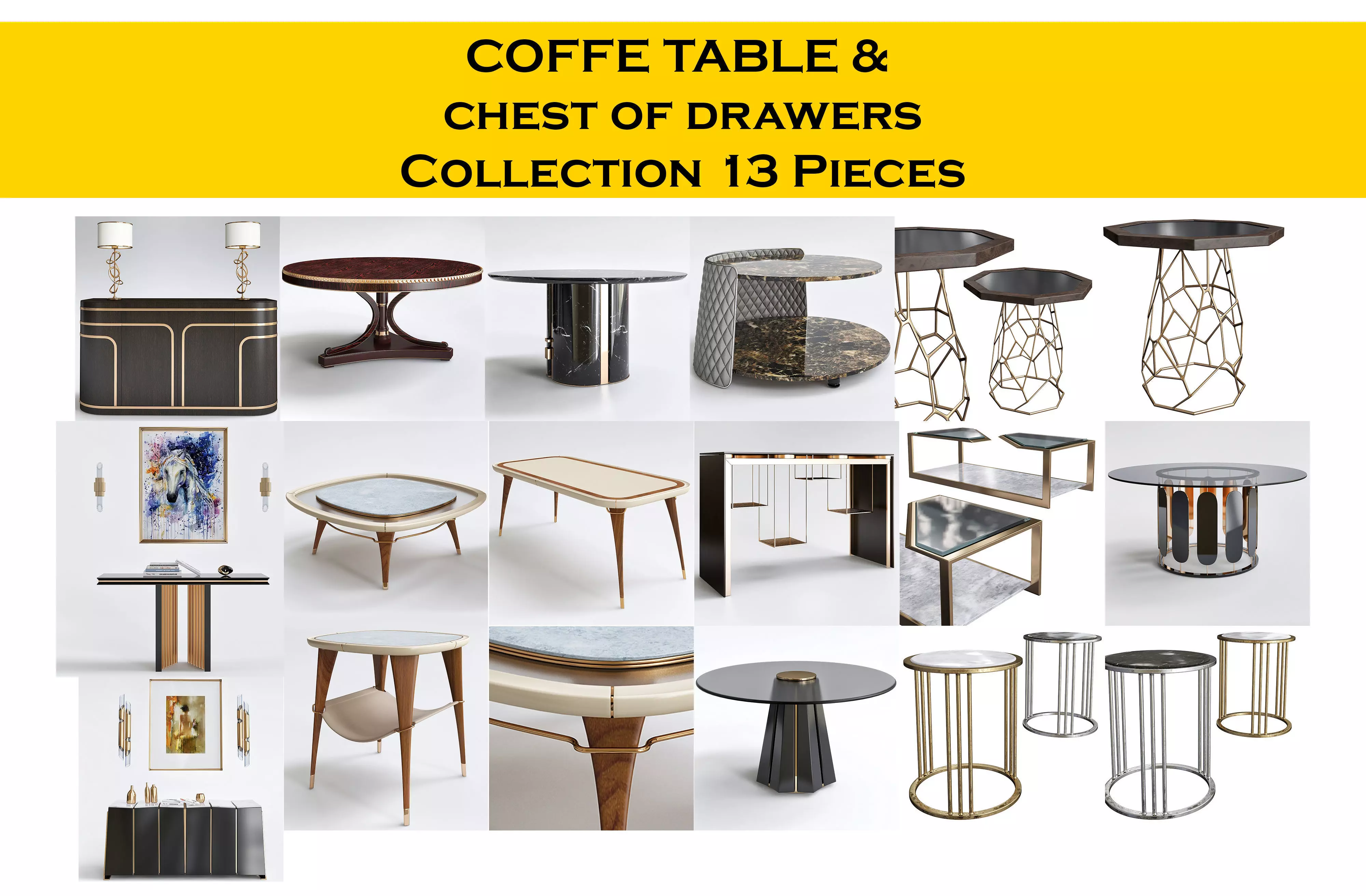 COFFE TABLE chest of drawers Collection 13 Pieces 3d model 3D model