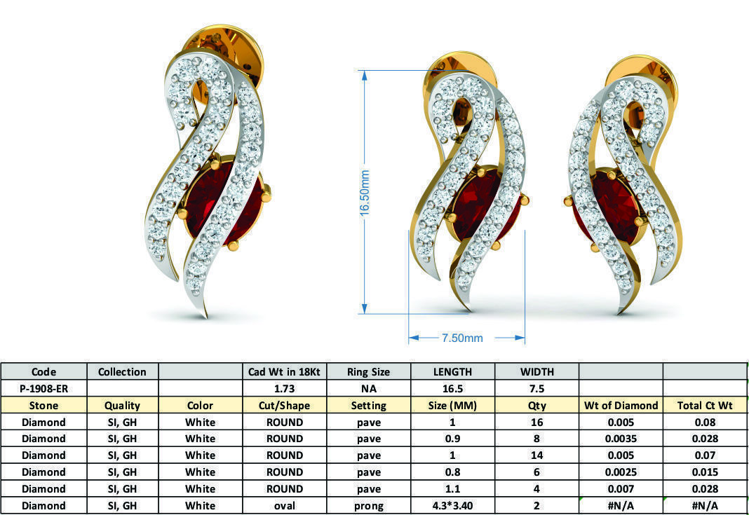 Women ring earrings pendant 3dm stl render detail 3D print model 3D print model_7