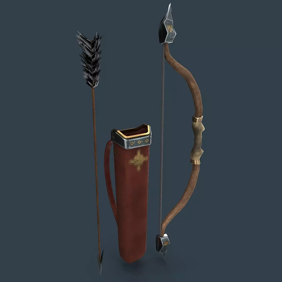Bow and arrows Low-poly 3D model_0
