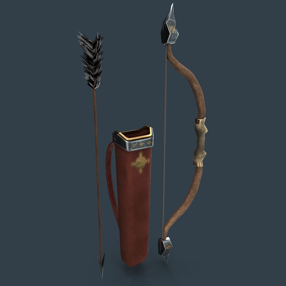 Bow and arrows Low-poly 3D model_1
