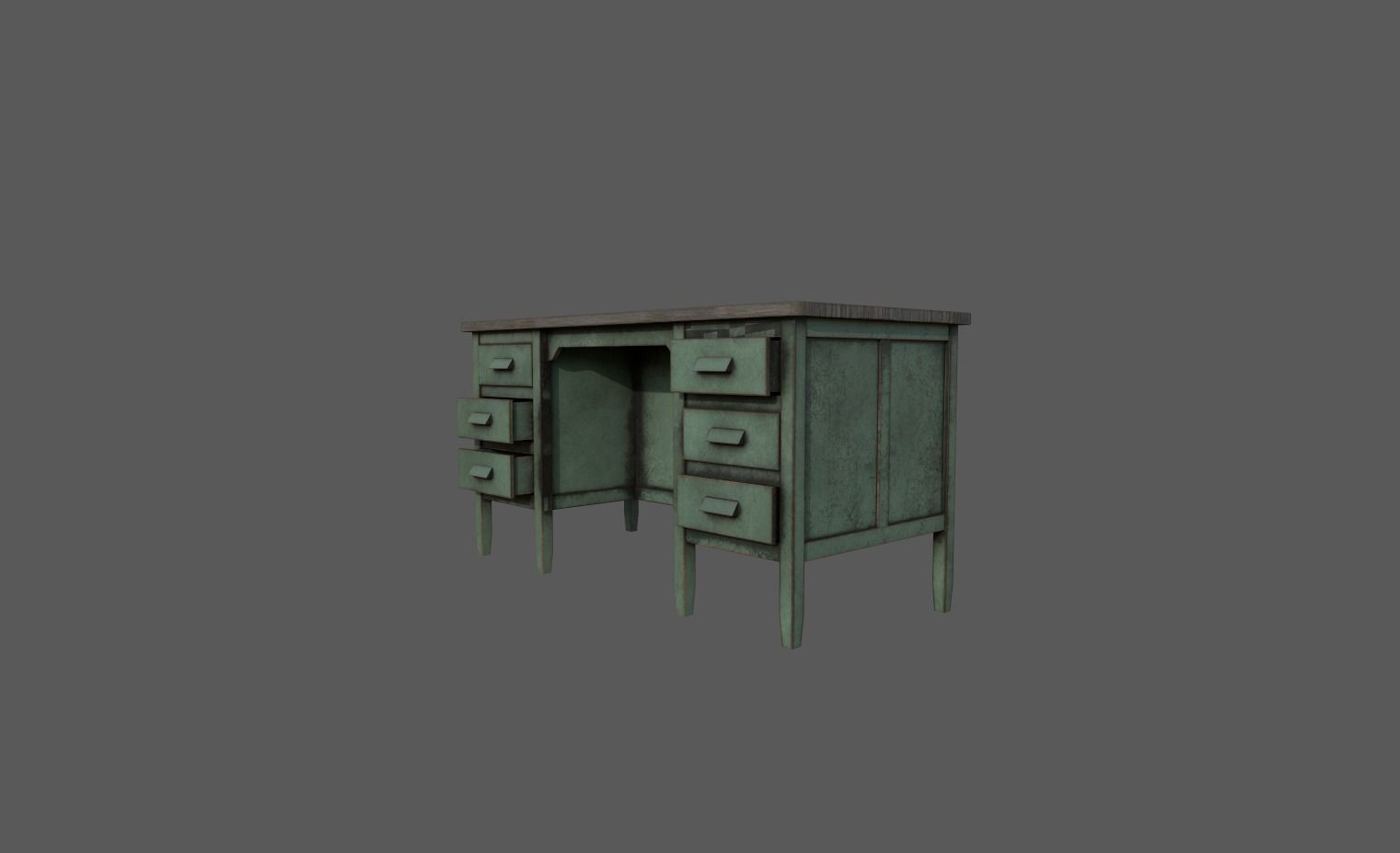 Table old desk with drawers Low-poly 3D model_3