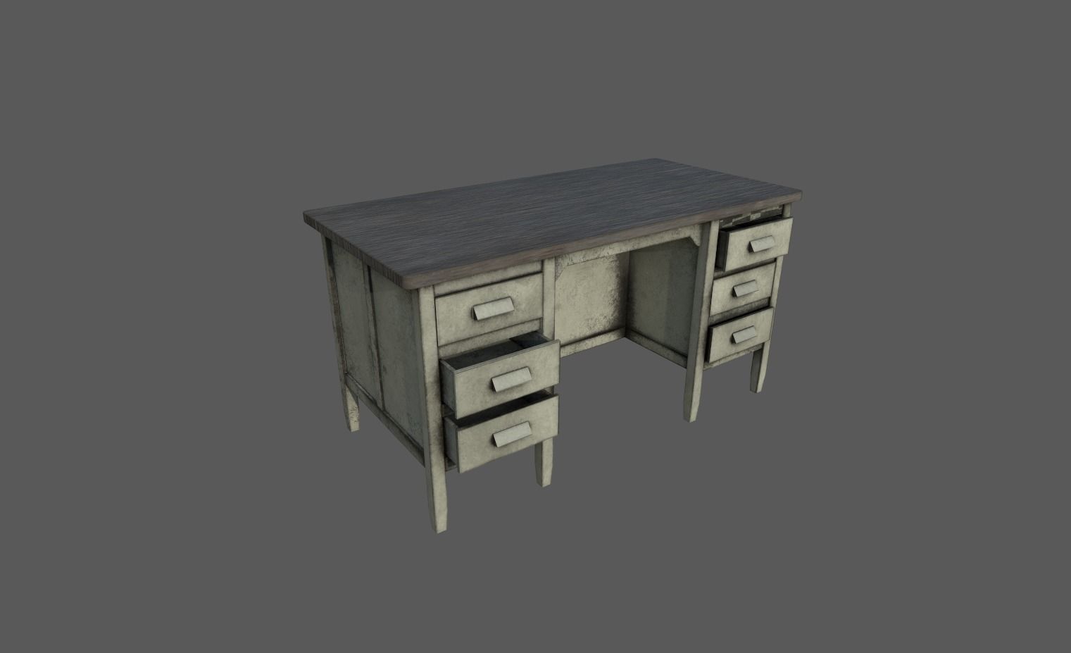 Table old desk with drawers Low-poly 3D model_1