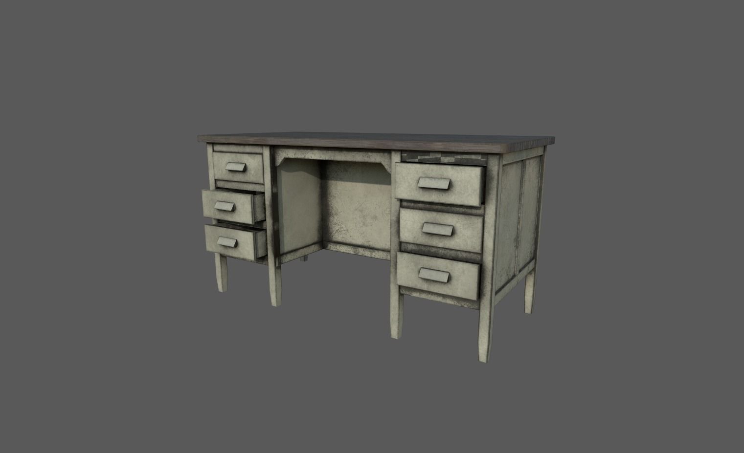 Table old desk with drawers Low-poly 3D model_4
