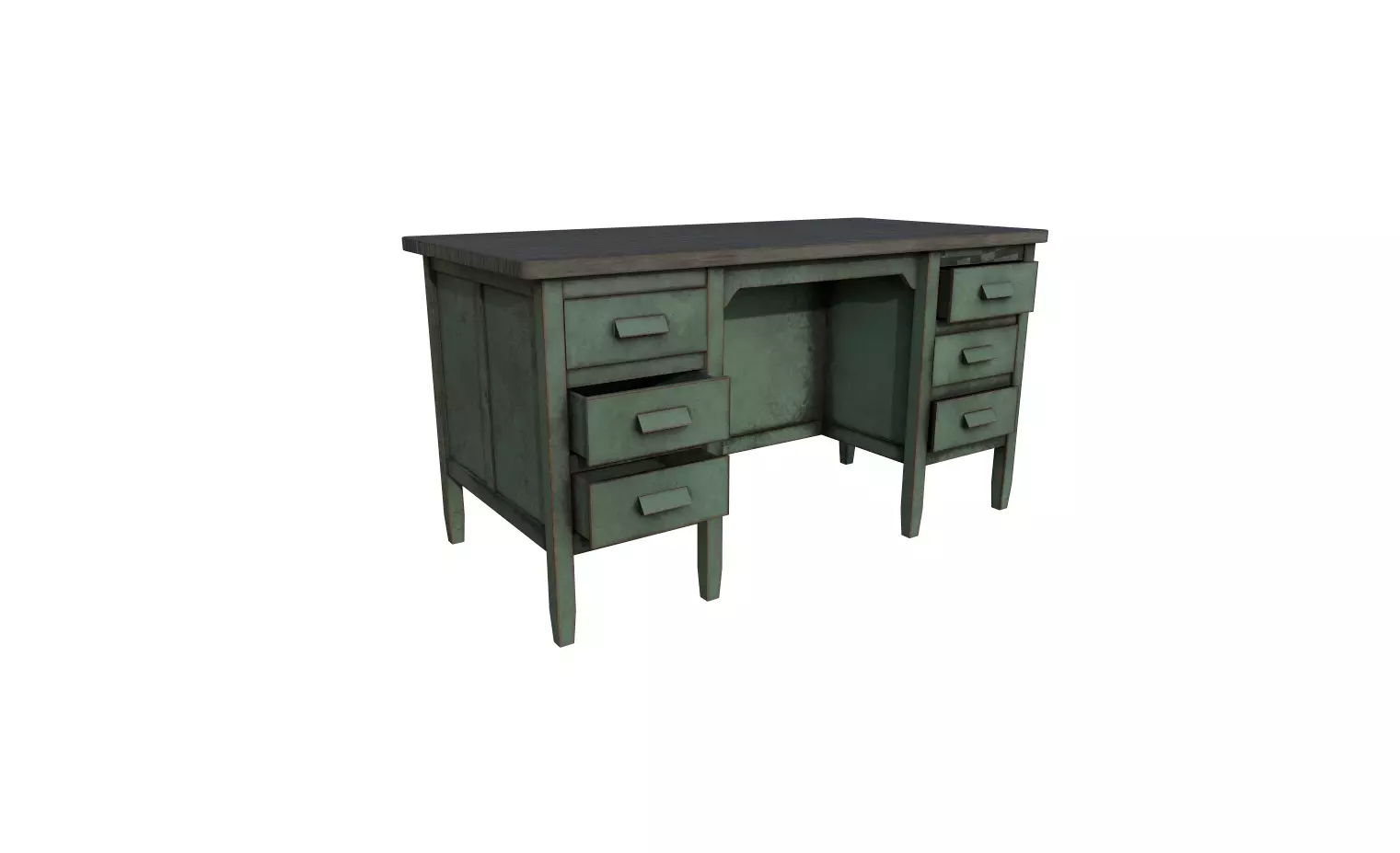Table old desk with drawers Low-poly 3D model_0