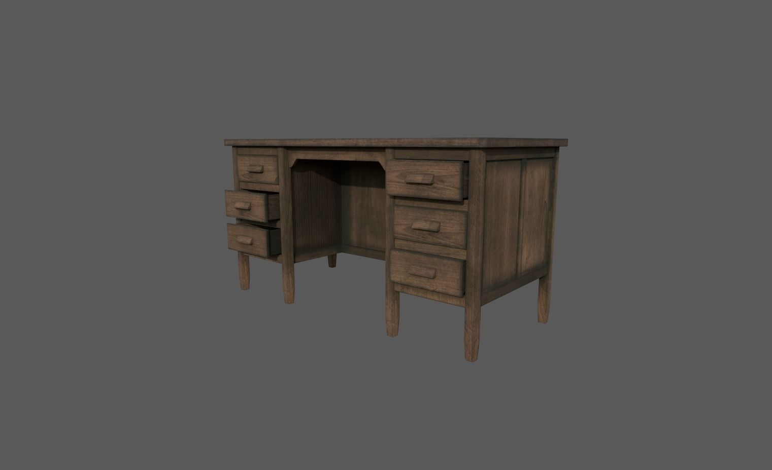 Table old desk with drawers Low-poly 3D model_2