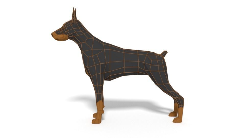 Low Poly Cartoon Doberman Low-poly 3D model_14