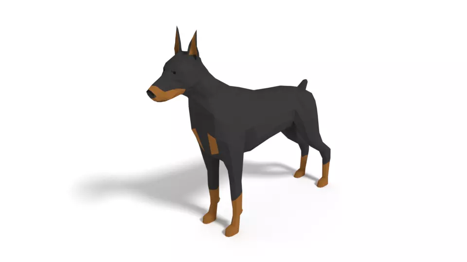 Low Poly Cartoon Doberman Low-poly 3D model_0