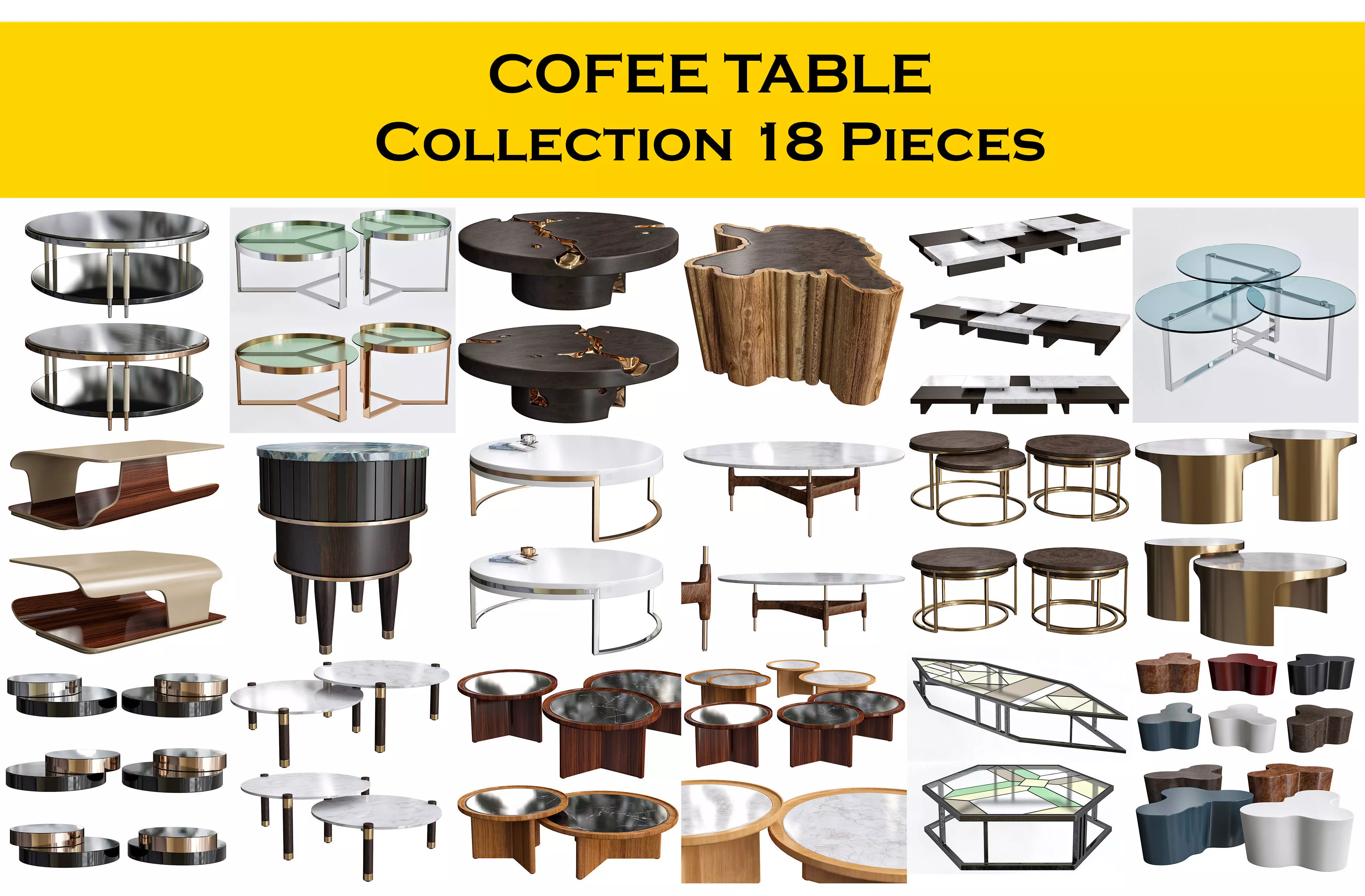 COFEE TABLE Collection 18 Pieces 3d model 3D model_0