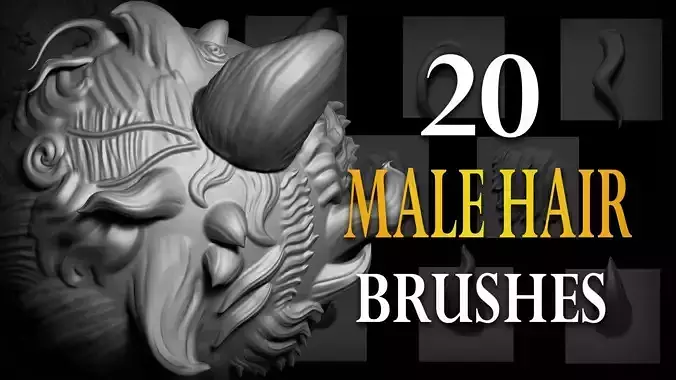 Zbrush and Blender- 20 Male Hair VDM Brush  Low-poly 3D model