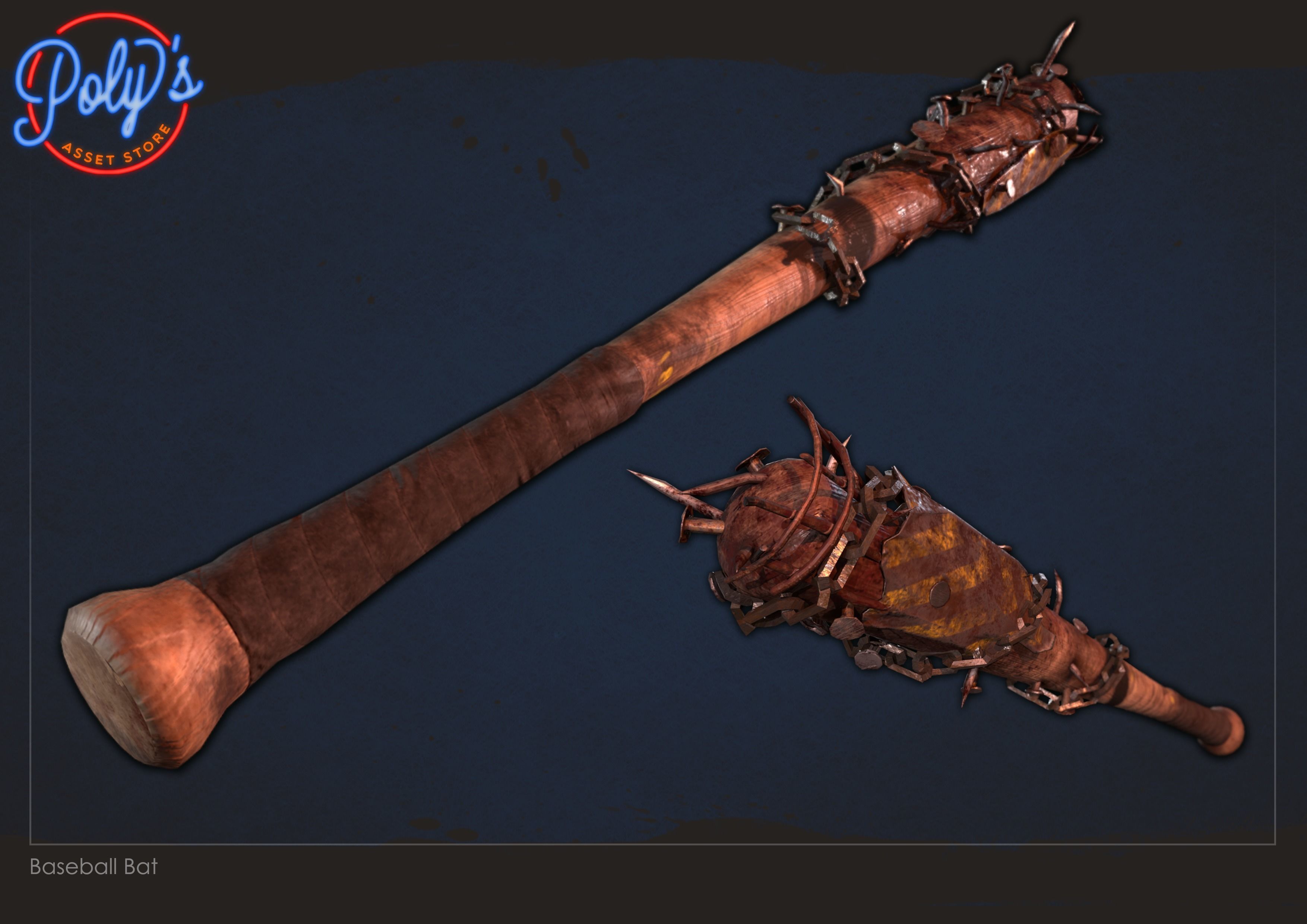 Baseball Bat Low-poly 3D model_5