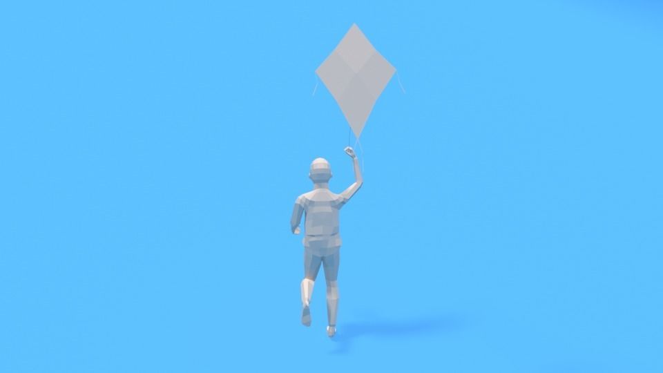 Low Poly Kid Running With a Kite Low-poly 3D model_4